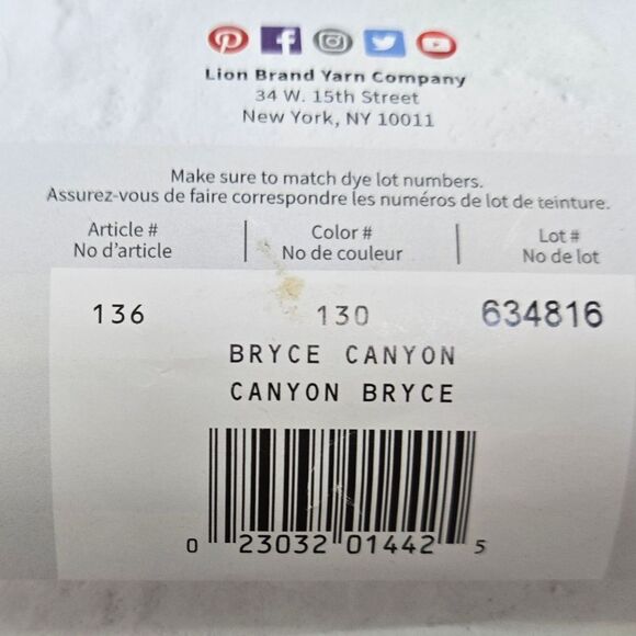 Lion Brand Heartland Yarn BRYCE CANYON, 5 Oz Per Skein 251 Yds Ea - Picture 6 of 10